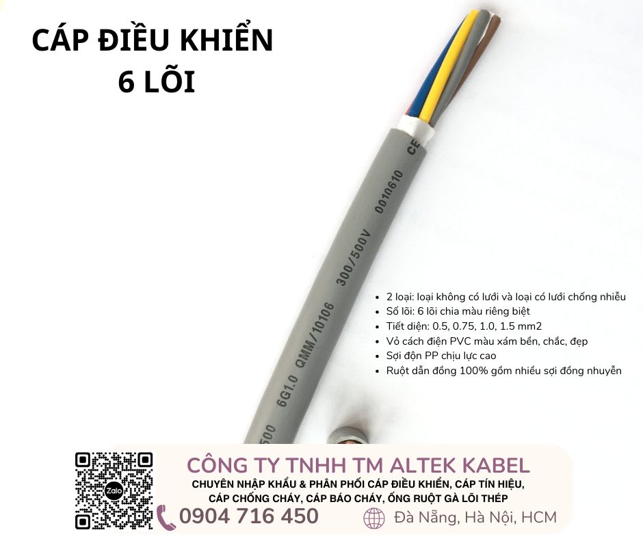 Cáp tín hiệu 6x0.5, 6x0.75, 6x1.5 Altek Kabel